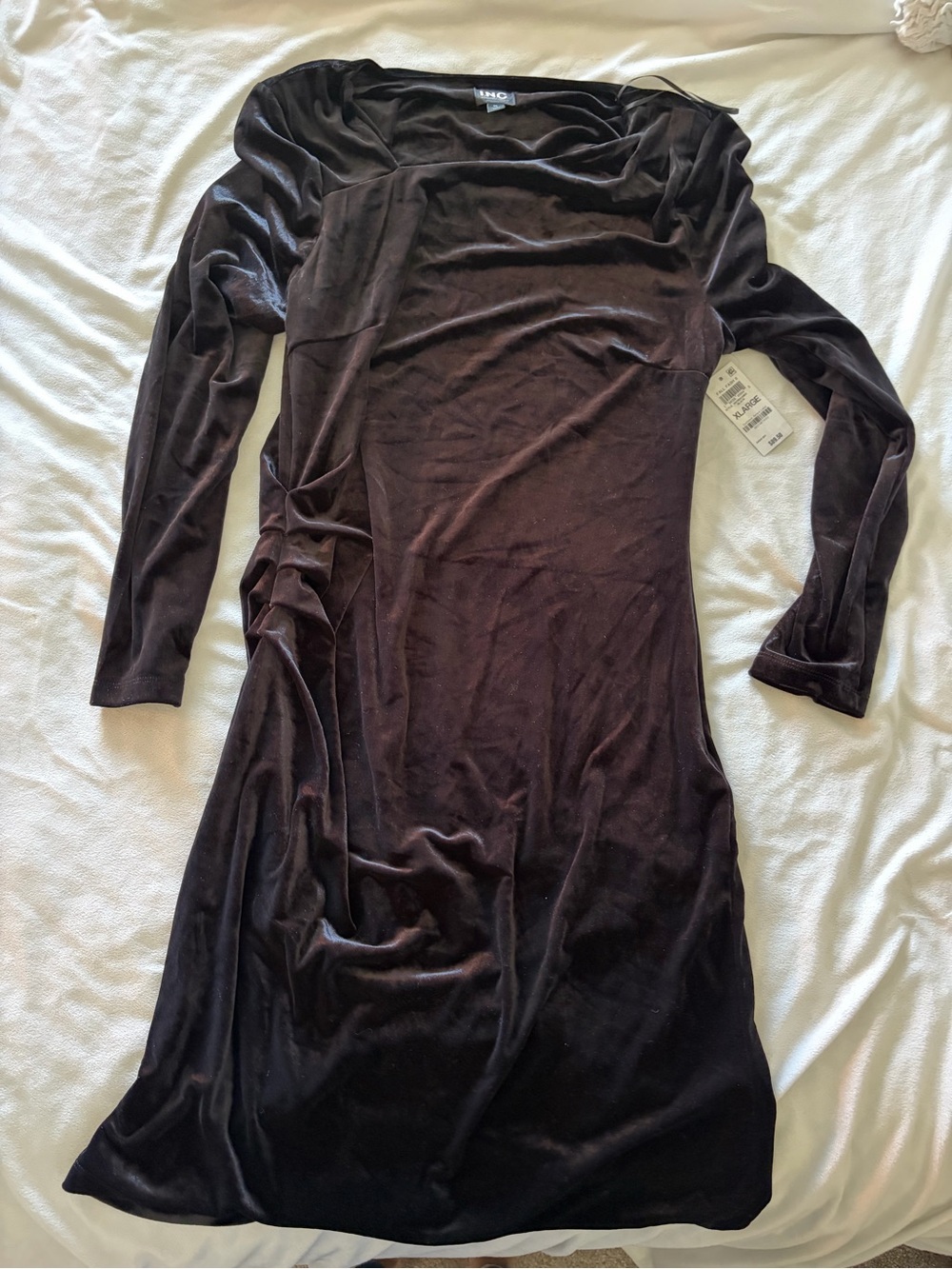 INC International Concepts Long-Sleeve Velvet Dress in Deep Brown